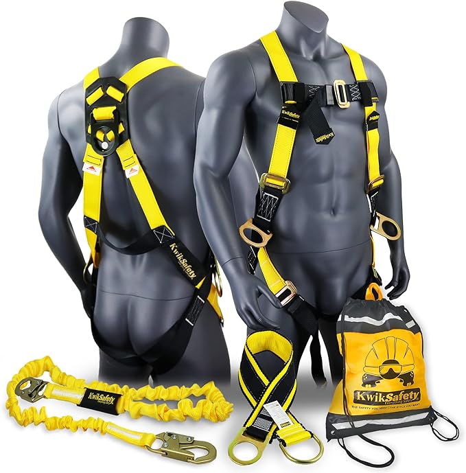 KwikSafety - Charlotte, NC - RATTLER [BEAM ANCHOR KIT] 6 ft Safety Lanyard, 3 D-Ring Safety Harness, Tool Lanyard, 3 ft Cross Arm Strap, ANSI Single Leg Shock Absorbing Fall Protection