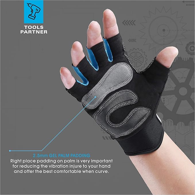 FOUR-AM Work gloves Men Fingerless Mechanic Gloves Shock-Grip, Anti-Collision For Men Women