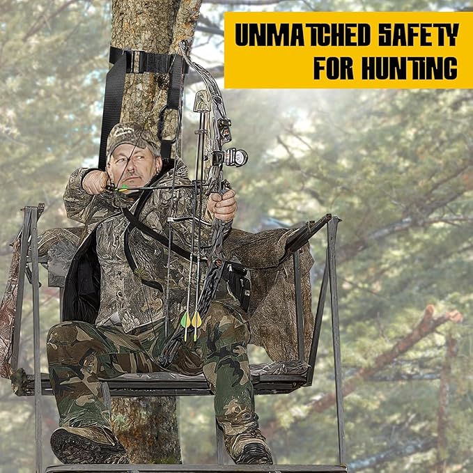 Tree Stand Harness Strap, Treestand Gear Hanger Starp with Multiple Carabiner Hooks for Hunting