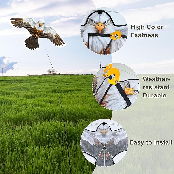 eyijklzo Bird Scarer Flying Kite with Pole Crops Farm Bald Eagle Kite Scaring Birds