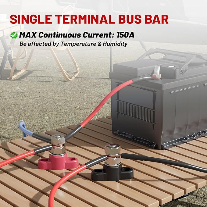 RED WOLF 12V 150A Power Distribution Block 3/8" Single Stud Busbar M10 Terminal Bus Bar 12 Volt DC Battery Junction Post Power for Auto Boat Marine Solar System Positive and Negative (2PC)