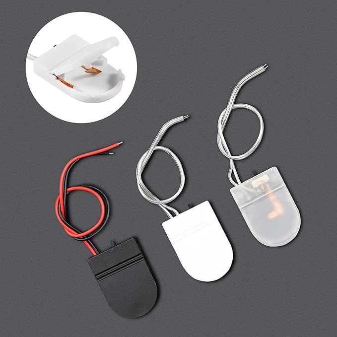 Alinan 5pcs Button Battery Holder Coin Cell Battery Holder with Switch CR2032 1 X 3V Battery Holder Battery Storage Boxes Cover with Wires On ON-Off Switch Socket Container (White)