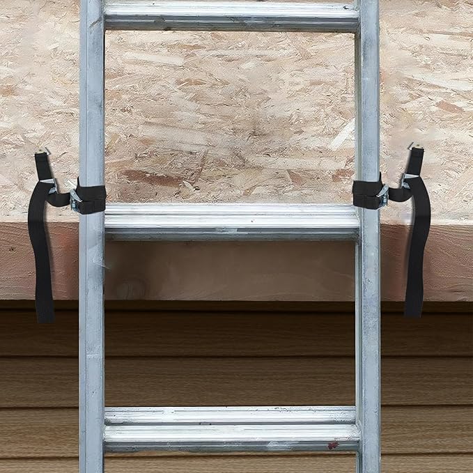 Ladder Safety Strap Tie Down – Heavy Duty Ladder Strap Leash with Anchor Plate and Stainless Steel Clip, Anti-Slip Pole Strap for Roof Work, Gutter Cleaning, Solar Install, Ceiling Rack Mount