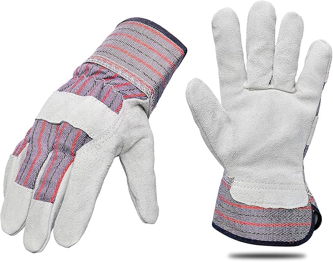 5015 60 Pair Pack Leather palm work gloves cowhide leather suede finish, single or double palm, 100% Leather and 100% Cotton Back, Grey
