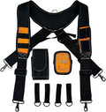 Tool Belt Suspenders for Work Belt Heavy Duty Padded with Magnetic WristBand Attachment Loops for Men
