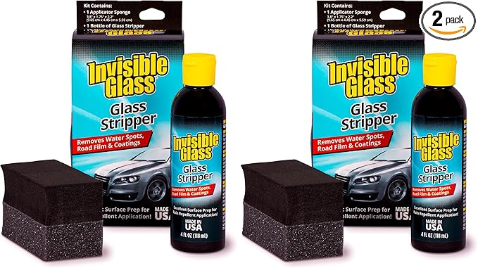 Invisible Glass 91411 Glass Stripper – Hard Water Spot Remover | Strips Coatings, Waxes, Oils & Road Film | Preps Windshields for Rain Repellent & Ceramic Coating – 4 Fl Oz (Pack of 2)