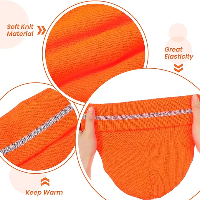 2Pcs Reflective Orange Beanie Unisex, Reflective Winter Hat for Work Running, Safety Beanies Hats Men, Warm and Cozy Knit Cap Headwear