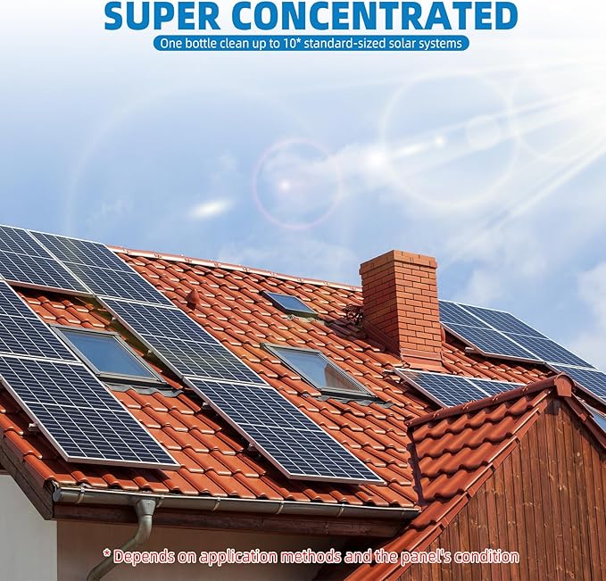 Solar Panel Cleaner 32oz (Makes 150 Gallons) - 20X Strength Super Concentrated Glass & Solar Panel Cleaning, Industrial Grade Streak-Free Fast Dry Remove Oils, Water Spots, Dust, Droppings