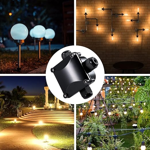 GWHOLE 4Pcs Waterproof IP66 Outdoor Electric Junction Project Box, 3-Way Cable Connectors Outdoor/External Electrical Light Junction Box for 6mm-10.2mm Cables