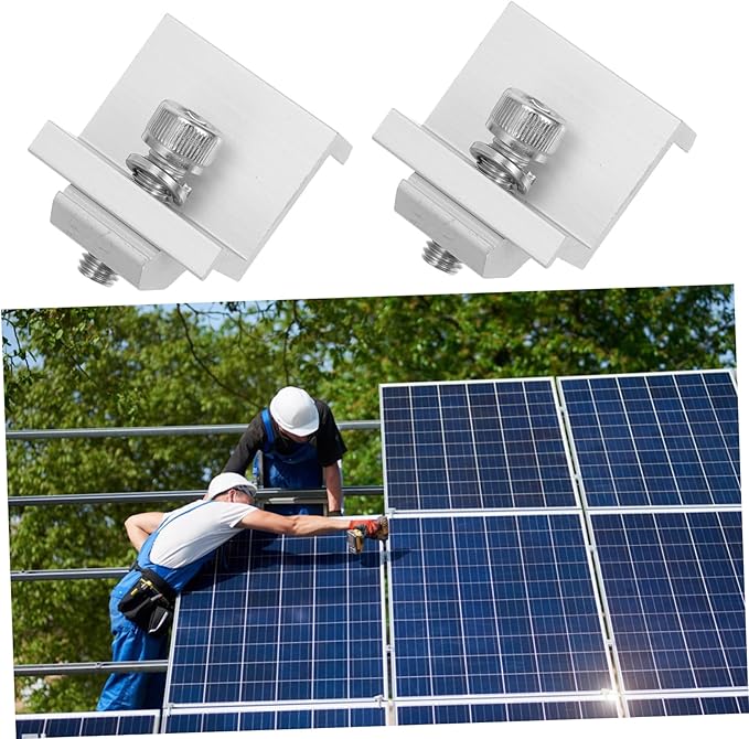 Milisten 12pcs Solar Panel Rack Clips Outdoor Fixed Buckle Bracket for Solar Panels Easy Installation Aluminum Alloy Mid End Clamp Components for Systems