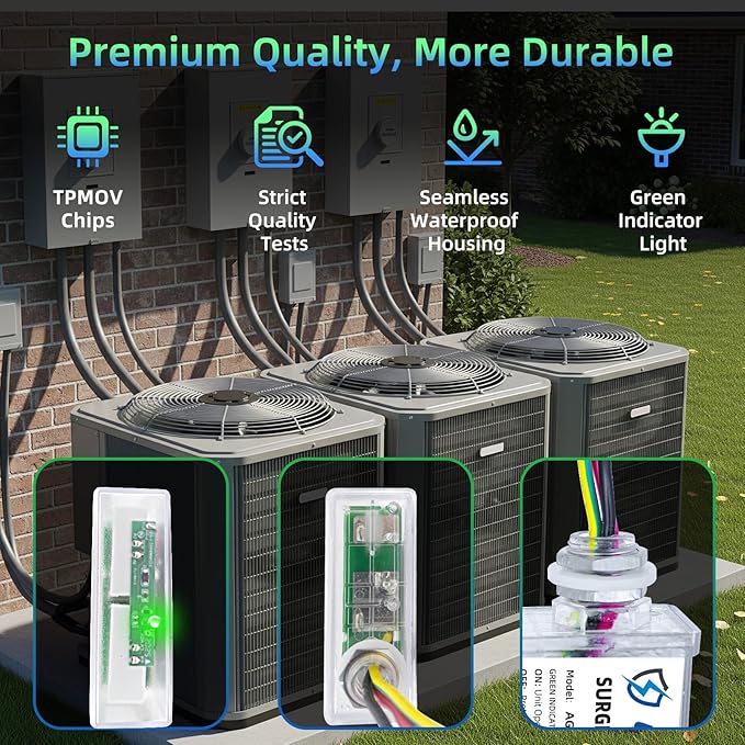 AG3000 HVAC Surge Protector 120/240V, House Surge Protectors, AC Surge Protector, Whole House Surge Protective Device for Mini Split, TPMOV Technology, Watertight Enclosure, 5 Year Warranty
