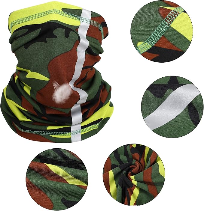 SATINIOR 2 Pcs Sun Hard Hat Neck Protection High Visibility Full Brim Mesh Sun Protection and Neck Gaiter Bandana Face Scarf for Construction Helmet Hard Hat Accessories, Reflective(Camouflage Green)