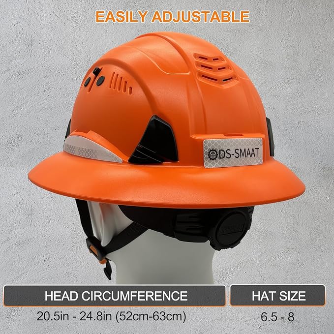 Full Brim Hard Hat ANSI Z89.1 Type 1 & OSHA Certified Safety Helmet with Glasses and Cooling Towel,with 6-Point Suspension & Adjustable Vents