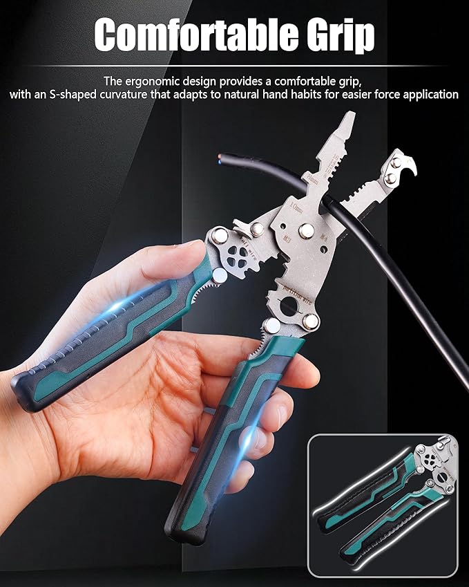 18 In 1 Foldable Ｗire Stripper, Folding Wire Stripping Crimper Tool, Multifunctional Wire Strippers Electrical, Electric Cable Stripper, Cable Cutters with Plier, Crimper, Twister, Splitting