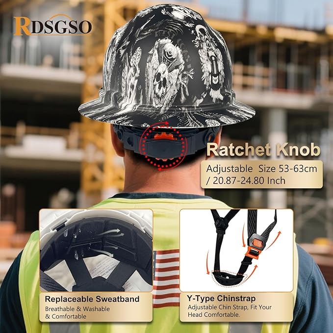 Full Brim Industrial Safety Helmet ANSI/ISEA Z89.1 Type I Class C Certified Hard Hats 6-Point Suspension Lightweight Vented for Construction, Logging, Outdoor Work RGS-B6