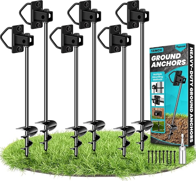 Ground Anchors Screw in, Multi-Purpose Trampoline Stakes Heavy Duty, 3" Wider Spiral Mobile Home Anchors Hurricane Earth Anchor for Trampoline, Storage Shed, Swing Sets, Carports