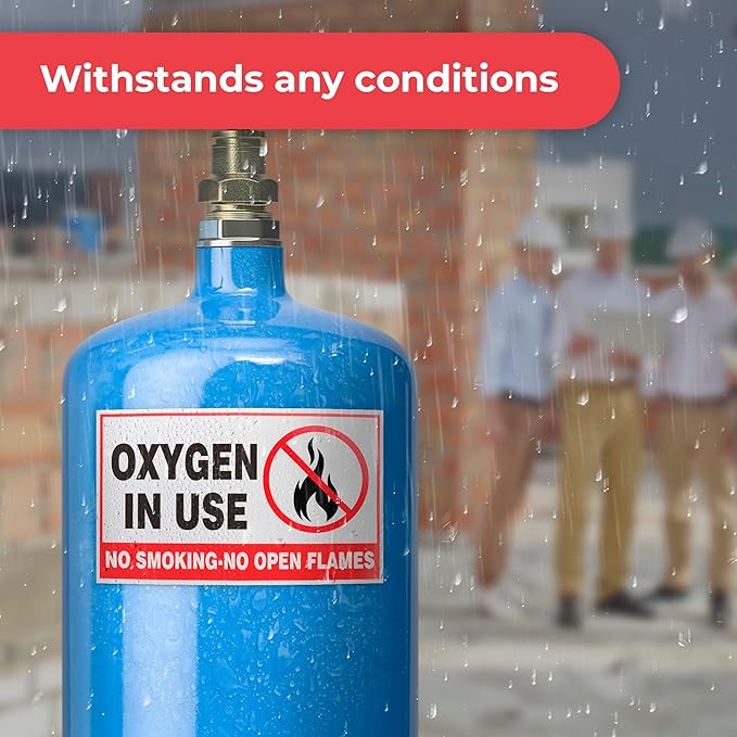 2Pcs Oxygen in Use Sign Self Adhesive Vinyl - No Smoking Area Oxygen 4 Mil Vinyl Decal Indoor Outdoor Office - 3" X 5" No Open Flame Sticker No Smoking Sign Sticker