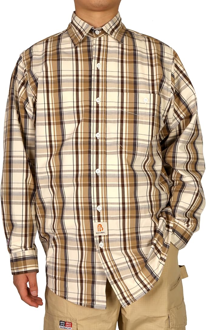 BOCOMAL FR Shirts Plaid 4.5oz Lightweight for Summer Flame Resistant Men's Fire Retardant Shirt-CAT1
