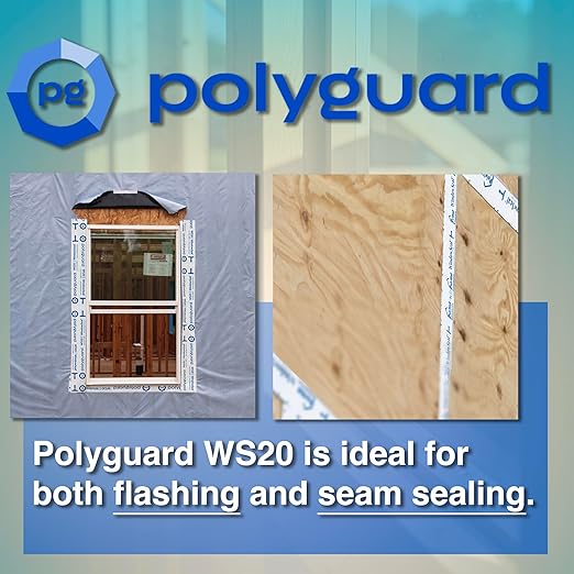 POLYGUARD WindowSeal Window and Door Flashing Tape, 6 in x 100 ft Roll, 20 mil Thick, Self-Sealing & Self-Adhering Waterproof Barrier, Pack of 4