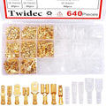 Twidec/640Pcs 2.8/4.8/6.3mm Quick Splice Male and Female Wire Spade Connector Crimp Terminal & Bullet Connectors Terminals Crimp Block Kit Golden with Insulating Sleeve Wiring Car Speaker N-001
