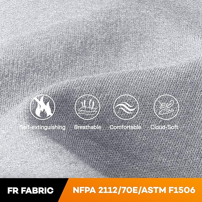 WORKWEYA FR Shirts for Men 6.5 oz Flame Resistant Long Sleeve Henley Shirt NFPA 2112/CAT2