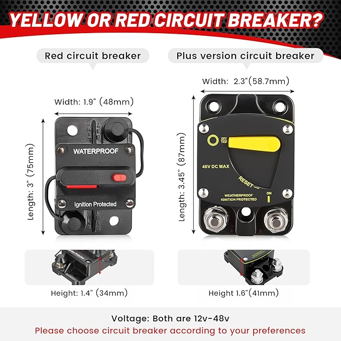 RED WOLF BS6050 50A Amp Circuit Breaker W/Manual Reset Switch DC 12-48V for Car Audio RV Marine Boat Truck Trolling Motors Stereo Audio Electronic Battery Solar System