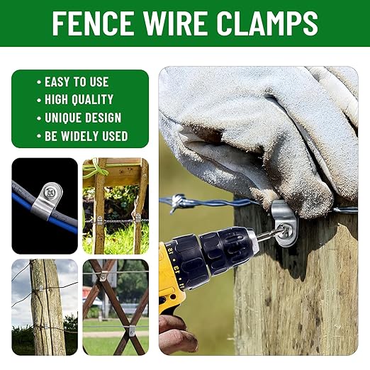 Fence Wire Clamps Agricultural Fencing Mounting Clips, Stainless Steel Wire Clips with Screws for Welded Wire to Wood, Metal or Vinyl Fence (200)