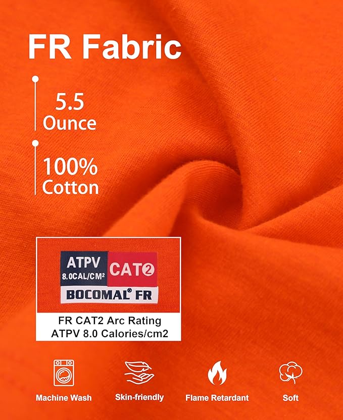 BOCOMAL Reflective FR Shirts High Visibility Summer Vented Mesh Long Sleeve Crewneck Lightweight Flame Resistant Workwear