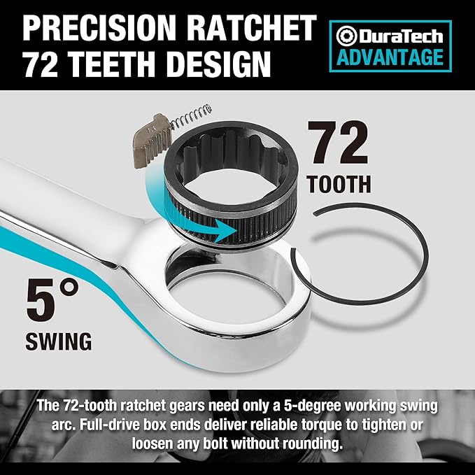 DURATECH Ratcheting Wrench Set, Combination Wrench Set, SAE, 8-piece, 5/16" to 3/4", CR-V Steel, with Pouch
