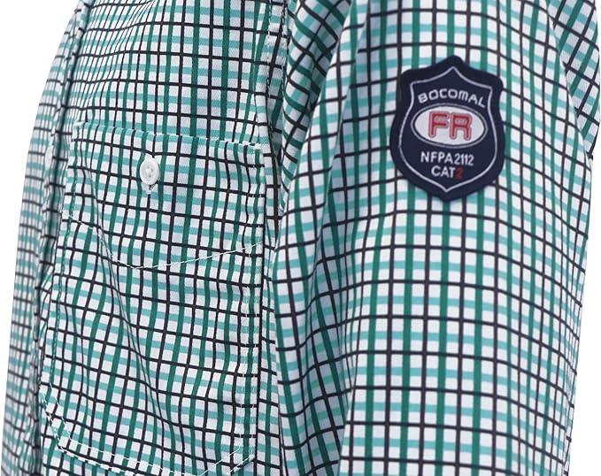 BOCOMAL FR Shirts Flame Resistant NFPA2112/CAT2 6.5oz Light Weight Printed Fire Retardant Plaid Shirt