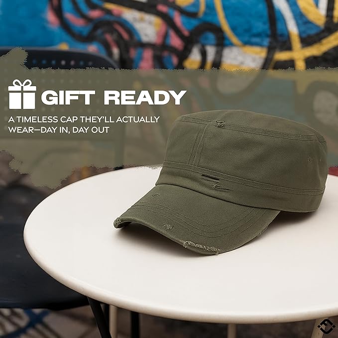 Funky Junque Distressed Military Hat – Newsboy Hats for Women, Short Brim Army Baseball Cap, Womens Cadet Hat Trendy Style