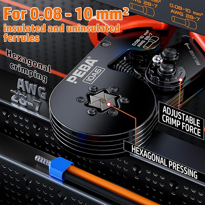 PEBA Ferrule Crimping Tool Kit - 24 Sizes Wire Ferrules and Hexagon Crimping Pliers AWG28-7 & Wire Stripper for Electrical Wiring/DIY Terminals | Self-Adjusting Ratchet Crimper - Copper Ferrule Kit