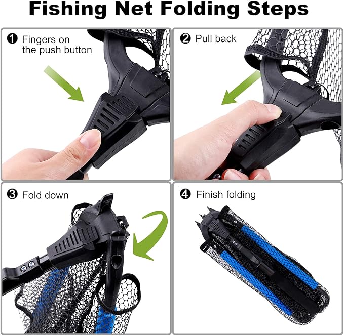 PLUSINNO Fishing Net Fish Floating Landing Net, Kayak Nets with Fixed Foldable Telescopic Pole Handle, Bass Trout Fishing Nets with Nylon Mesh for Pond Lake River, Fishing Gear Gifts for Men Anglers