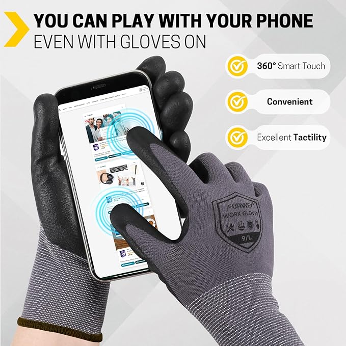 Safety Work Gloves-16/32 Pairs, Micro Foam Nitrile Coated Glove,Seamless Knit Nylon Gloves for Men Women（S-XL