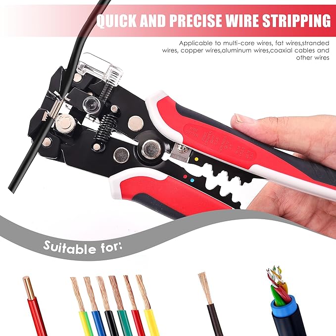 Professional Self-Adjusting Wire Strippers,3 in 1 Stripper/Cutter/Crimping,Heavy Duty,Automatic Wire Stripping Tool | Electrical Wire Strippers for 10-24 AWG
