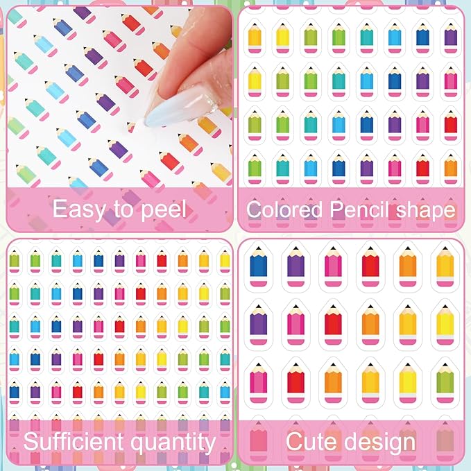 JarThenaAMCS 2400Pcs Mini Pencil Sticker Back to School Paper Decal Colorful Self-Adhesive Sticker for Planner Reward Envelope Scrapbook DIY Supplies, 0.5 in