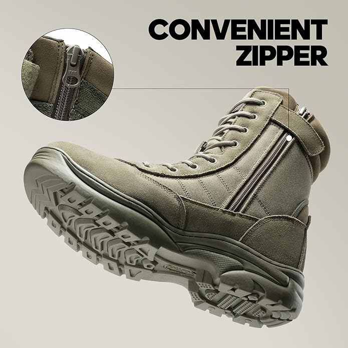 NORTIV 8 Men's Military Tactical Work Boots Side Zipper Leather Motorcycle Combat Boots Trooper