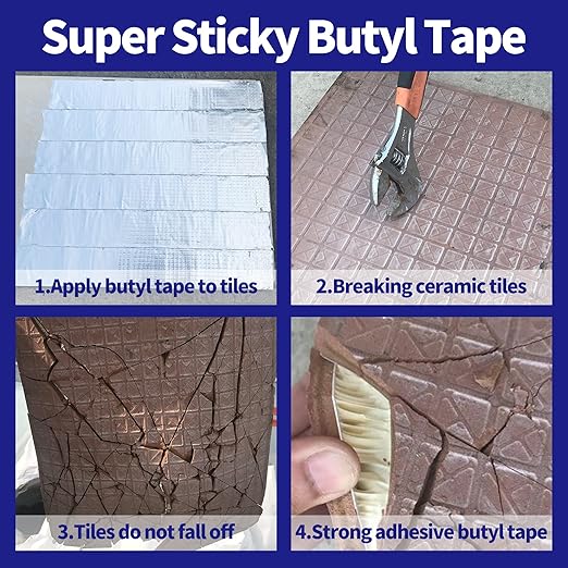 ADHES Butyl Tape Waterproof Tape Aluminum Foil Tape Sealant Tape 4in x 16ft for RV Repair, Window, Boat and Pipe Sealing, Glass & EDPM Rubber Roof Patching(Model:RA100-2,Glue Color:Grey)