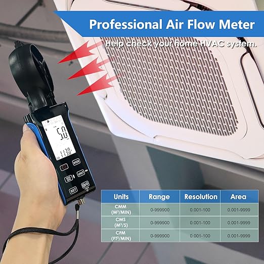 HoldPeak CFM Meter HVAC Anemometer with 270º Rotatable Detector, Handheld Wind Speed Meter Gauge with Touch Button, Waterproof Rechargeable Air Flow Velocity Measuring Device for HVAC Outdoor Sailing