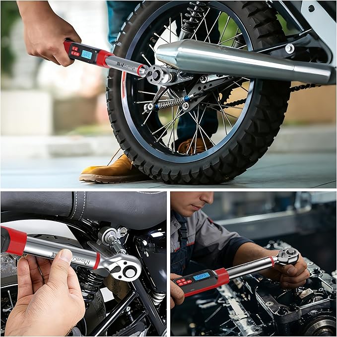 Digital Torque Wrench, 3/8" Drive 5-99.6 Ft.lb/6.8-135 N.m, Electronic Torque Wrench with Buzzer & LED Indicator, Rachet Torque Wrench Set for Bike Motorcycle Car Tire Auto Repair