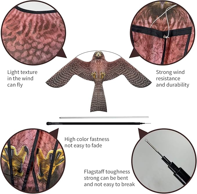 eyijklzo Bird Scarer Flying Kite Crops Farm Flying Bird Hawk Flying Kite with 4m Telescopic Pole