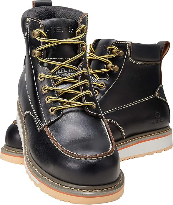 HISEA NINGO Work Boots for Men Steel/Soft Toe Boots,6” Water Resistant Slip Resistant Industrial & Construction Work Shoes, Composite Toe Working Boot