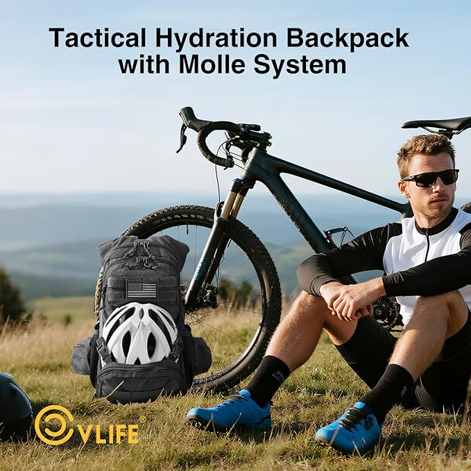 CVLIFE Hydration Backpack with 3L TPU Tactical Water Bladder, 22L Hiking Backpack for Men Women, Heavy Duty Molle Water Backpack with Multiple Compartments for Cycling Running Hunting Camping