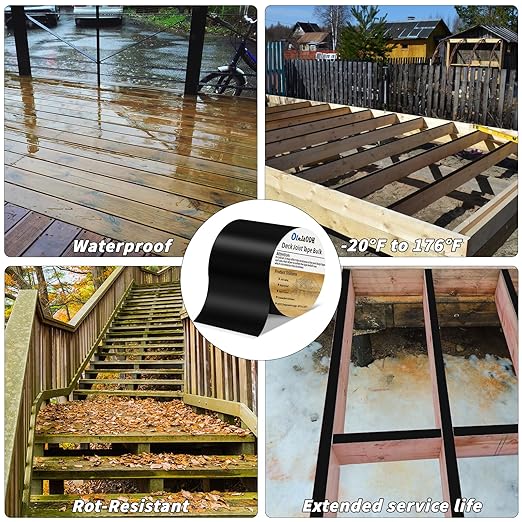 4 Rolls Butyl Joist Tape for decking, 4 Inch x 50 Feet Weatherproof Butyl Sealant Deck Tape Joist-Beam Deck Joist Tape Bulk for Wood Joists Decks Beams Roof