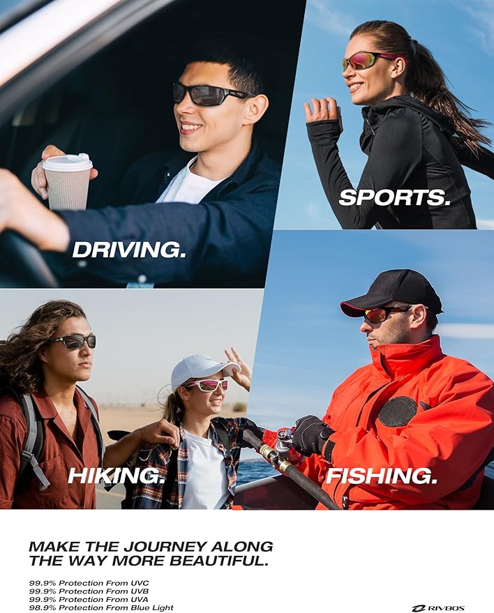 RIVBOS Polarized Sports Sunglasses Driving Sun Glasses Shades for Men Women Tr90 Frame for Cycling Fishing Running RB831