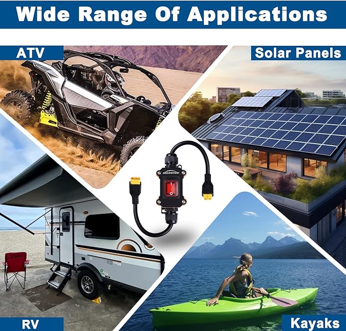 12V Inline Power Switch, IP67 Waterproof XT60 to XT60 Cable with On/Off Switch, 14AWG Heavy Duty Quick Connect/Disconnect for Solar Panels, RVs, Motorcycles, and More