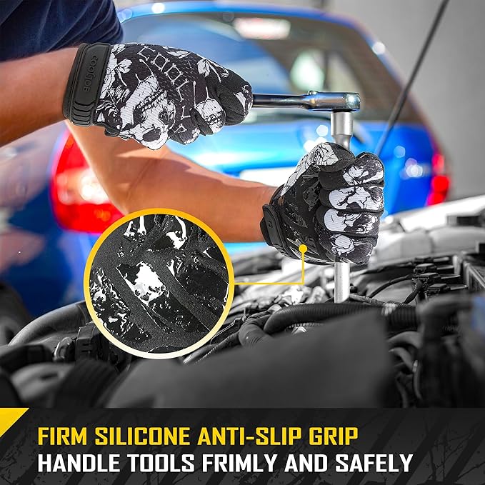 COOLJOB Mechanic Safety Work Gloves, Enhanced Anti-Slip Grip Tactical Gloves, Touchscreen, Breathable, Ultra-Soft, S-XL