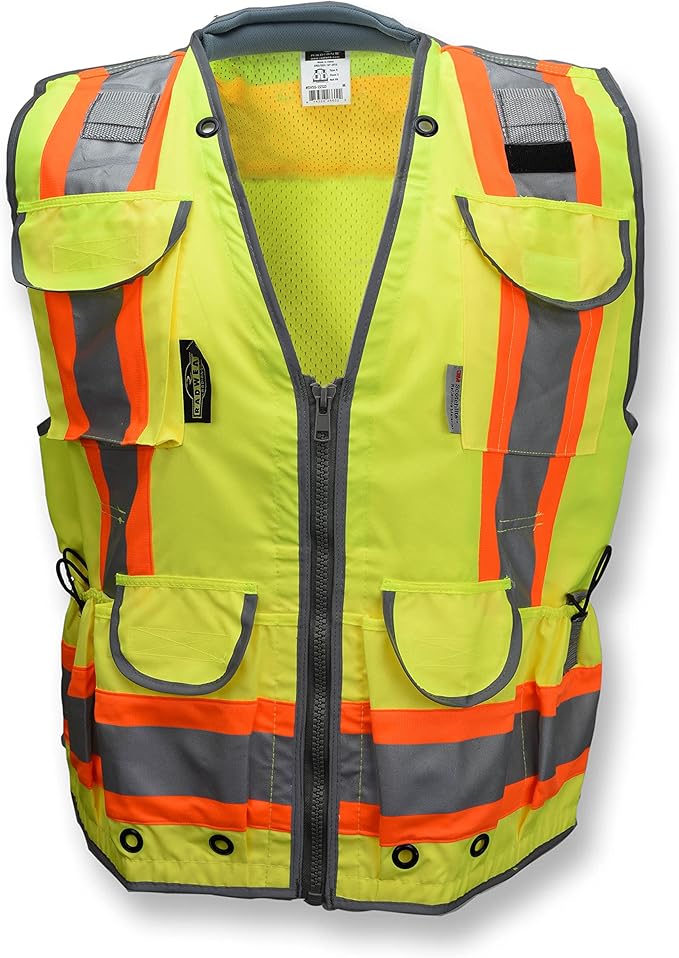 Radians SV55 Class 2 Heavy Woven Two Tone Engineer Vest with Padded Neck to Support Extra Weight in Cargo Pockets, Green, 4X-Large