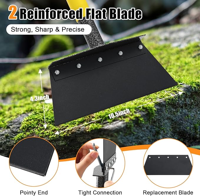 Snow Shovel Ice Scraper, 74“ Garden Flat Shovel, 2 Spades,Heavy Duty Multifunctional Garden Cleaning Shovels Spade,Floor Scraper for Weeding Edging Driveway Snow Ice Removal Tool