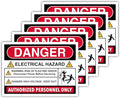 5-Pack Danger Electrical Hazard Labels – 4.13" x 5.83" Polypropylene Glossy-Laminated Safety Decals – High Voltage, Electric Shock Risk, Disconnect Power, Keep Out, Authorized Personnel Only Stickers
